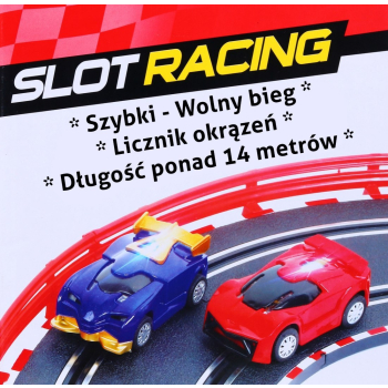 14-metrowy Tor wyścigowy dla dzieci 3-8 lat Funkcja zmiany prędkości + 2 autka + 2 pętle 360