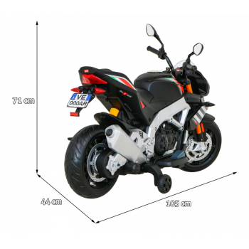 Aprilia Tuono V4 Motor na akumulator dla dzieci Czarny + Panel MP3 + Kółka pomocnicze + Wolny Start