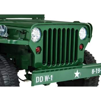 Autko Wojskowe Retro Strong dla 3 dzieci Zielony + Napęd 4x4 + Schowki + EVA + Wolny Start + MP3 LED