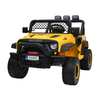 Autko terenowe Geoland Power dla 2 dzieci Żółty + Pilot + Silniki 2x200W + Bagażnik + Radio MP3 + LED