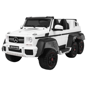 Auto Mercedes G63 6x6 MP4 dla dzieci Biały + 2 Pedały gazu + Regulacja siedzenia + MP4 + LED + Bagażnik + Kufer dla rodzica