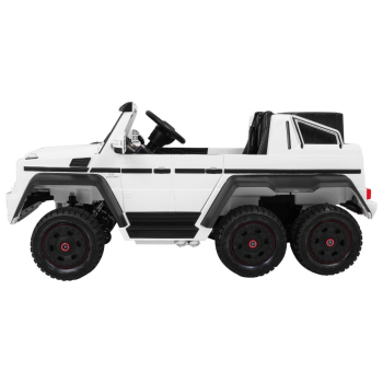 Auto Mercedes G63 6x6 MP4 dla dzieci Biały + 2 Pedały gazu + Regulacja siedzenia + MP4 + LED + Bagażnik + Kufer dla rodzica