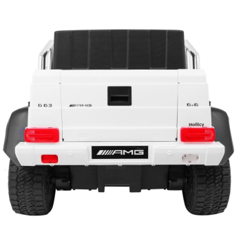 Auto Mercedes G63 6x6 MP4 dla dzieci Biały + 2 Pedały gazu + Regulacja siedzenia + MP4 + LED + Bagażnik + Kufer dla rodzica