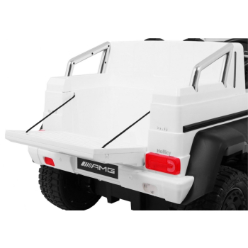 Auto Mercedes G63 6x6 MP4 dla dzieci Biały + 2 Pedały gazu + Regulacja siedzenia + MP4 + LED + Bagażnik + Kufer dla rodzica