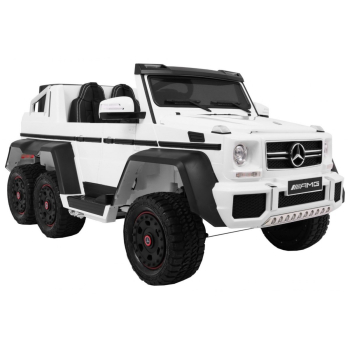 Auto Mercedes G63 6x6 MP4 dla dzieci Biały + 2 Pedały gazu + Regulacja siedzenia + MP4 + LED + Bagażnik + Kufer dla rodzica