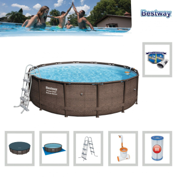Basen Stelażowy 14FT 427x107 cm Power Steel Deluxe Rattan S