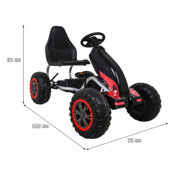 Duży Gokart Strong na pedały dla dzieci Czarny + Obciążenie 100 kg + Koła EVA + Hamulec ręczny + Sportowy fotel