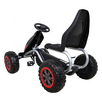 Duży Gokart Strong na pedały dla dzieci Czarny + Obciążenie 100 kg + Koła EVA + Hamulec ręczny + Sportowy fotel