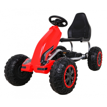 Duży Gokart Strong na pedały dla dzieci Czerwony + Obciążenie 100 kg + Koła EVA + Hamulec ręczny + Sportowy fotel