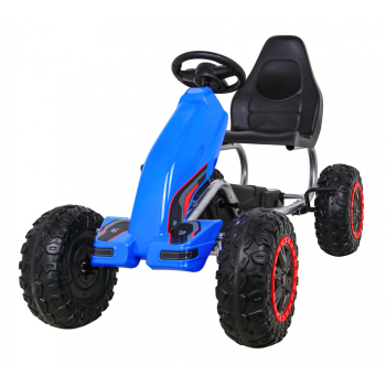 Duży Gokart Strong na pedały dla dzieci Niebieski + Obciążenie 100 kg + Koła EVA + Hamulec ręczny + Sportowy fotel