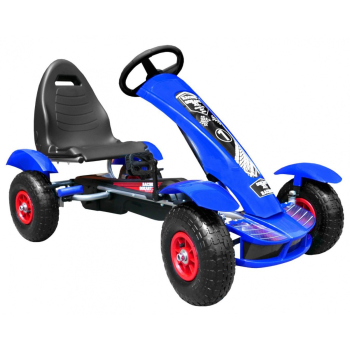 Gokart na pedały Racing XL dla dzieci 3+ Niebieski + Pompowane koła + Regulacja fotela + Wolny bieg