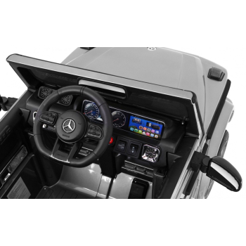Mercedes AMG G63 dla dzieci Lakier Srebrny + Pilot + MP3 LED + Wolny Start + EVA + Pasy