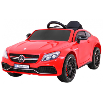 Mercedes Benz C63 AMG dla dzieci Czerwony + Pilot + 5-pkt pasy + EVA + Bagażnik + MP3 LED