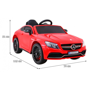 Mercedes Benz C63 AMG dla dzieci Czerwony + Pilot + 5-pkt pasy + EVA + Bagażnik + MP3 LED