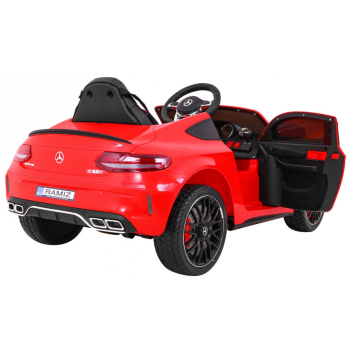 Mercedes Benz C63 AMG dla dzieci Czerwony + Pilot + 5-pkt pasy + EVA + Bagażnik + MP3 LED