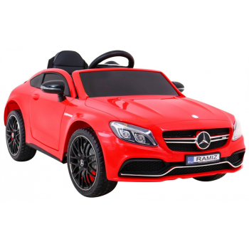 Mercedes Benz C63 AMG dla dzieci Czerwony + Pilot + 5-pkt pasy + EVA + Bagażnik + MP3 LED