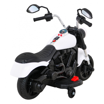 Motor Chopper V-Max na akumulator dla dzieci Biały + Melodie Klakson + Światło + Kółka pomocnicze
