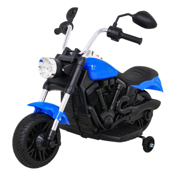 Motor Chopper V-Max na akumulator dla dzieci Niebieski + Melodie Klakson + Światło + Kółka pomocnicze