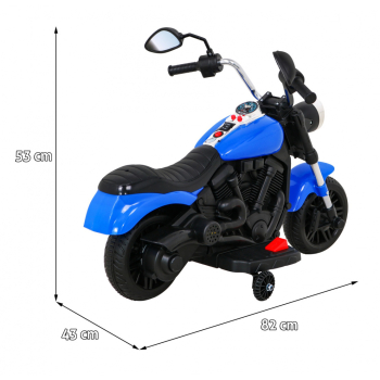 Motor Chopper V-Max na akumulator dla dzieci Niebieski + Melodie Klakson + Światło + Kółka pomocnicze