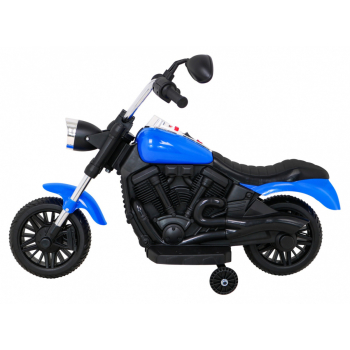 Motor Chopper V-Max na akumulator dla dzieci Niebieski + Melodie Klakson + Światło + Kółka pomocnicze