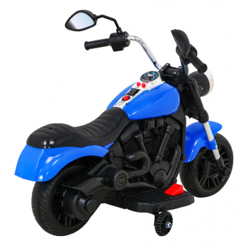 Motor Chopper V-Max na akumulator dla dzieci Niebieski + Melodie Klakson + Światło + Kółka pomocnicze