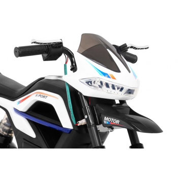 Motor Night Rider na akumulator dla dzieci Biały + Kółka pomocnicze + MP3 USB + Gaz w manetce