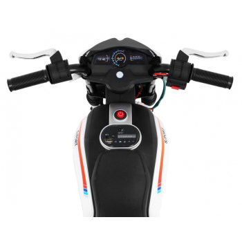 Motor Night Rider na akumulator dla dzieci Biały + Kółka pomocnicze + MP3 USB + Gaz w manetce