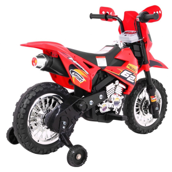 Motorek Cross dla dzieci Pojazd na akumulator Czerwony + Pomocnicze kółka + Dźwięki LED