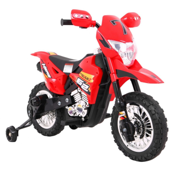 Motorek Cross dla dzieci Pojazd na akumulator Czerwony + Pomocnicze kółka + Dźwięki LED