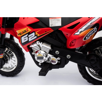 Motorek Cross dla dzieci Pojazd na akumulator Czerwony + Pomocnicze kółka + Dźwięki LED