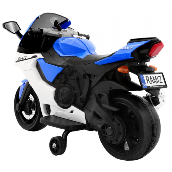 Motorek R1 Superbike elektryczny dla dzieci Niebieski + Kółka pomocnicze + Klakson + Światła LED