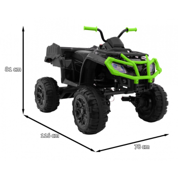 Quad XL ATV na akumulator dla dzieci Czarno-Zielony + Napęd 4x4 + Bagażnik + Wolny Start + EVA + Audio LED