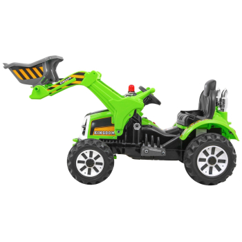 Spychacz na akumulator dla dzieci Traktor Zielony + Ruchoma łyżka + Trąbka + Pasy + 2 prędkości