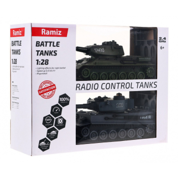 Zdalnie sterowane 2 czołgi T-34 vs Tiger dla dzieci 3+ Strzelające modele + Wielka Bitwa Czołgów
