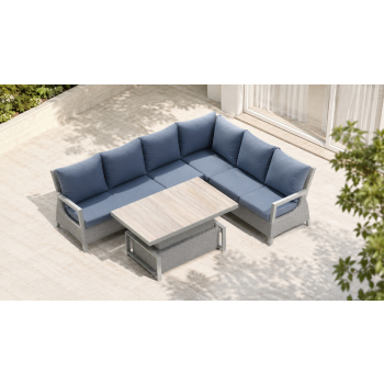 Zestaw mebli ogrodowych Royal Comfort techorattan szary + Duży Narożnik + Regulowany Stół + 13 Poduszek