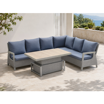 Zestaw mebli ogrodowych Royal Comfort techorattan szary + Duży Narożnik + Regulowany Stół + 13 Poduszek